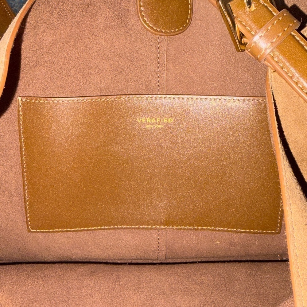 Verafied New York Toffee Suede Belted Tote Bag - Picture 12 of 12